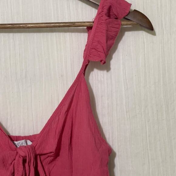 PATRONS OF PEACE Keyhole Crinkle Tank Ruffle Strap Bubble Gum NWT Medium - Picture 12 of 15